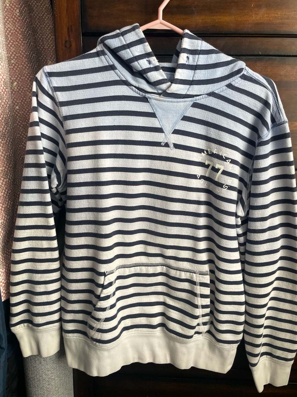 Blue and White Striped Pullover Hoodie